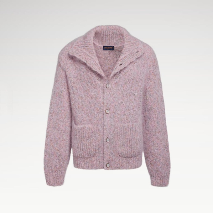 lv louis vuitton speckled knit shawl collar cardigan